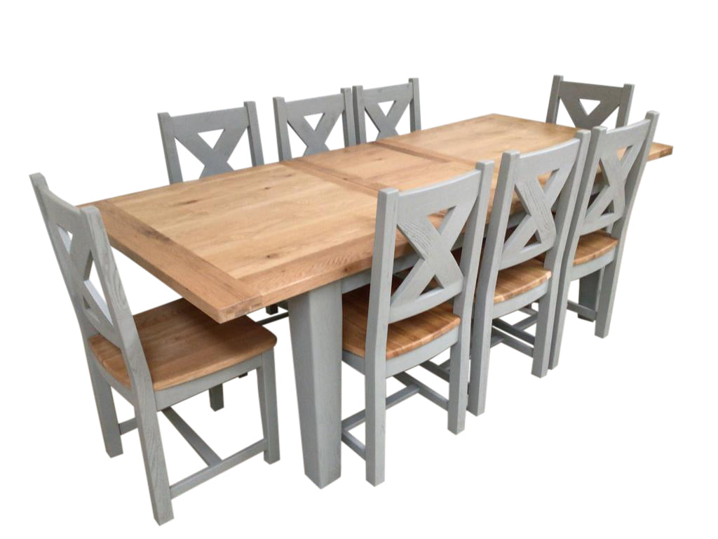 Calgary Oak 1.8m Ext Dining Set painted French Grey