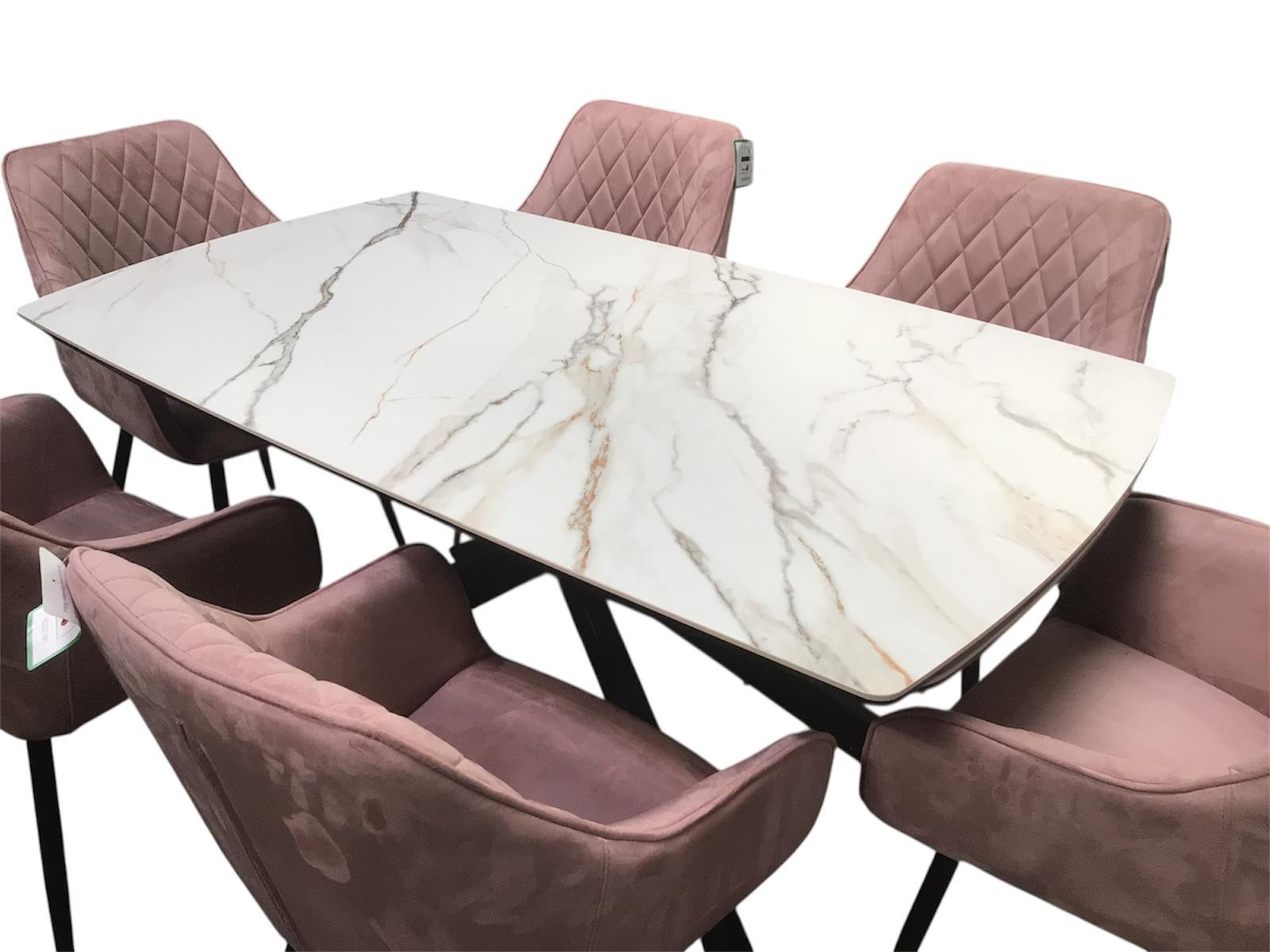 Sorrento Ceramic 1.6m / 2.4m Extension Dining Set - Beige Marble / 1624