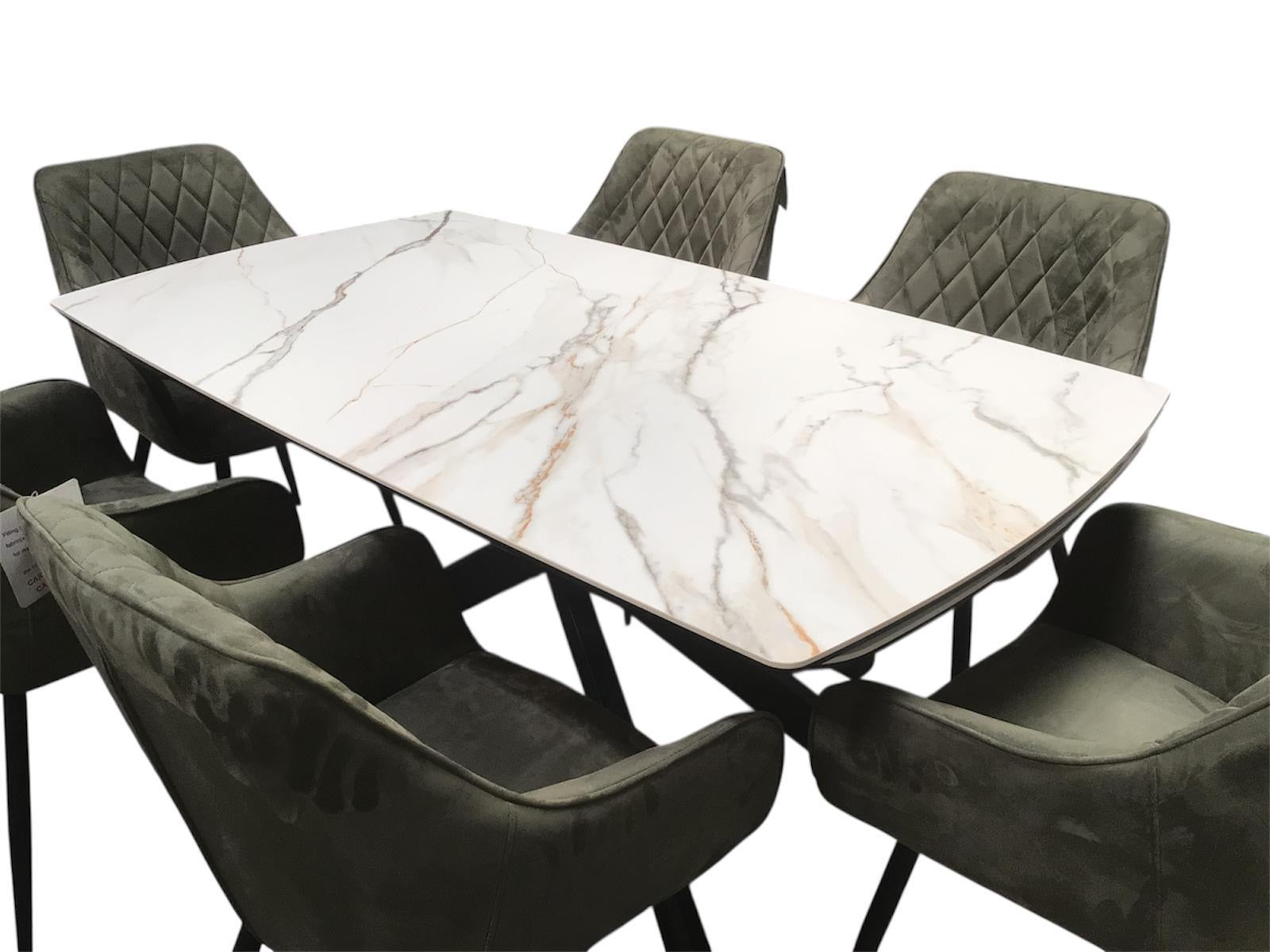 Sorrento Ceramic 1.6m / 2.4m Extension Dining Set - Beige Marble / 1624