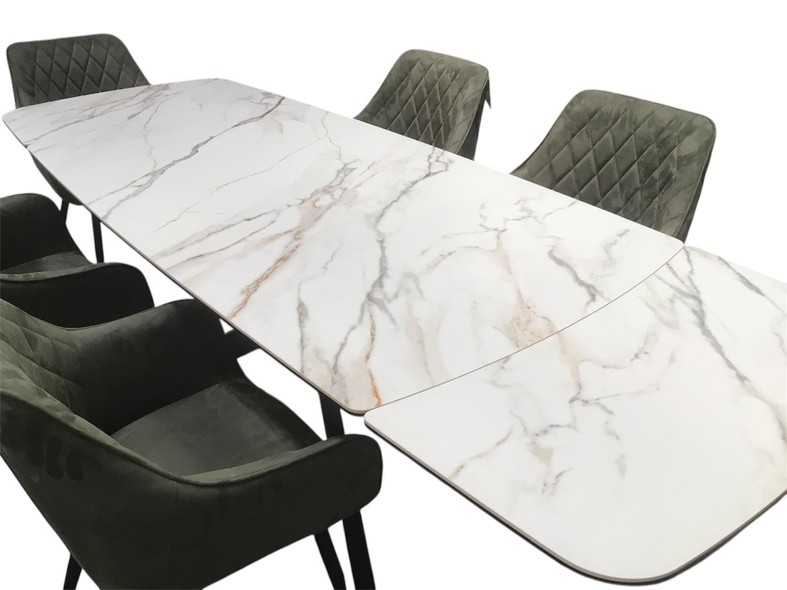 Sorrento Ceramic 1.6m / 2.4m Extension Dining Set - Beige Marble / 1624