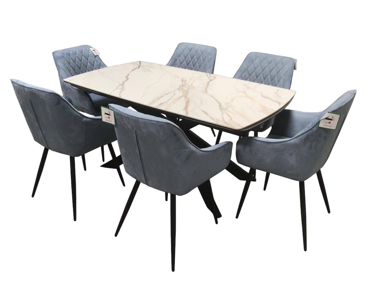 Sorrento Ceramic 1.6m / 2.4m Extension Dining Set - Beige Marble / 1624