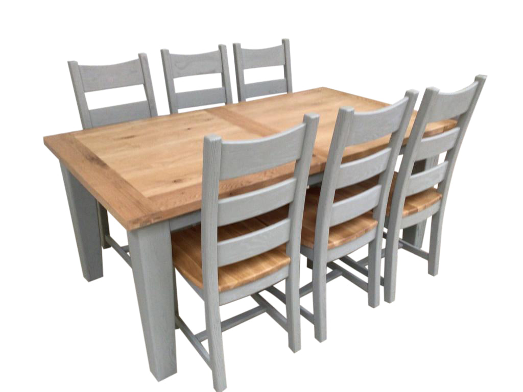 Calgary Oak 1.8m Ext Dining Set painted French Grey