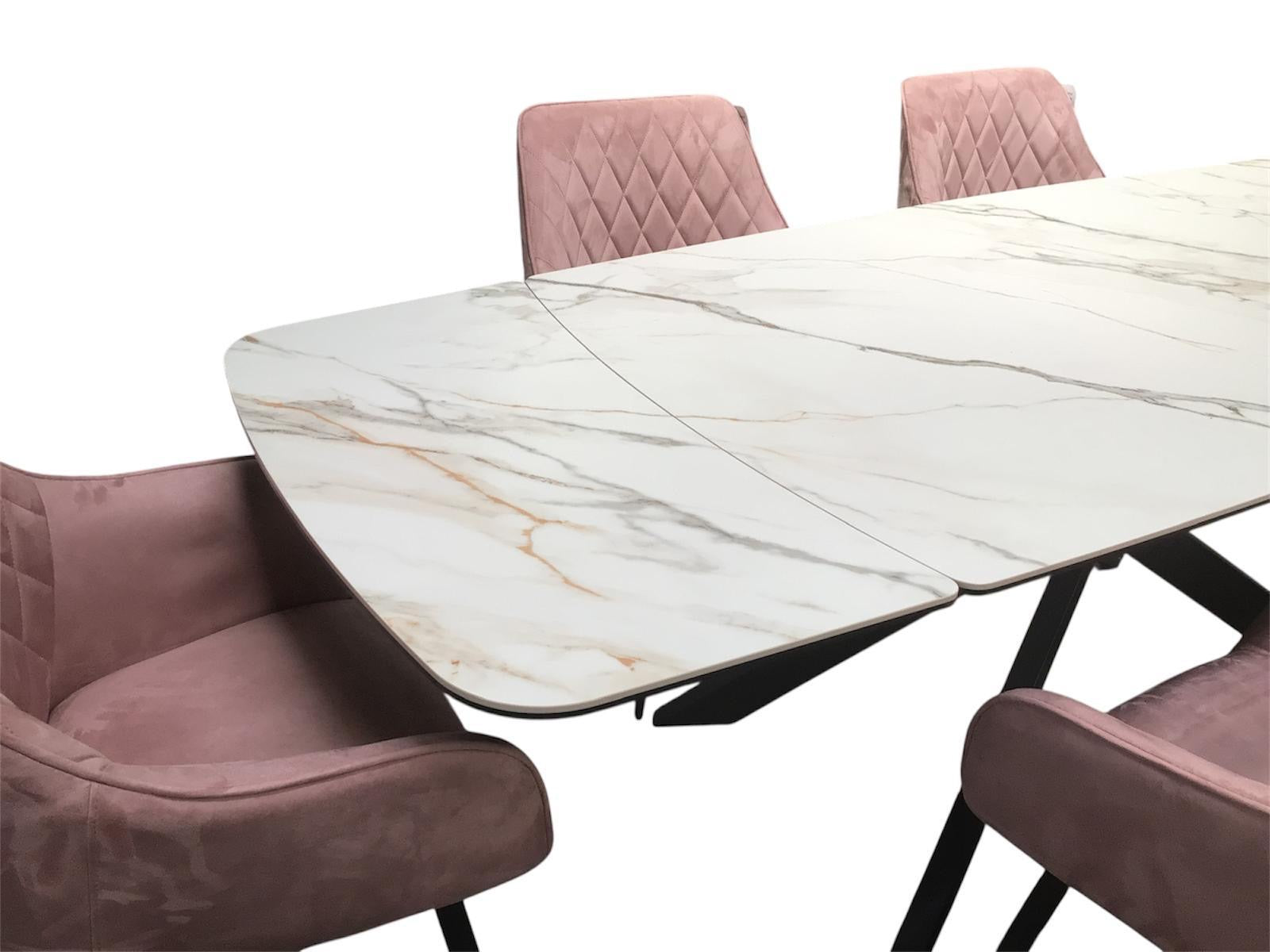 Sorrento Ceramic 1.6m / 2.4m Extension Dining Set - Beige Marble / 1624