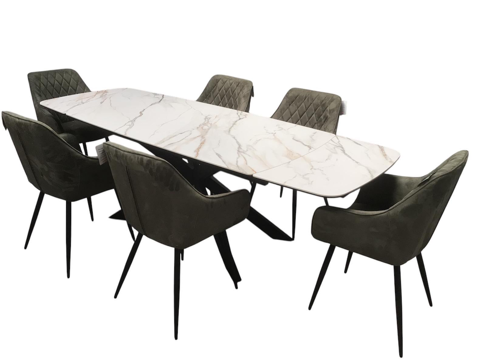 Sorrento Ceramic 1.6m / 2.4m Extension Dining Set - Beige Marble / 1624