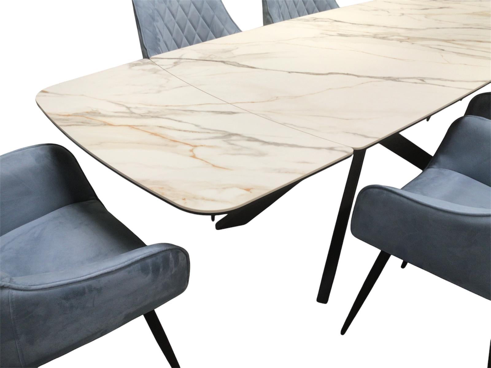 Sorrento Ceramic 1.6m / 2.4m Extension Dining Set - Beige Marble / 1624