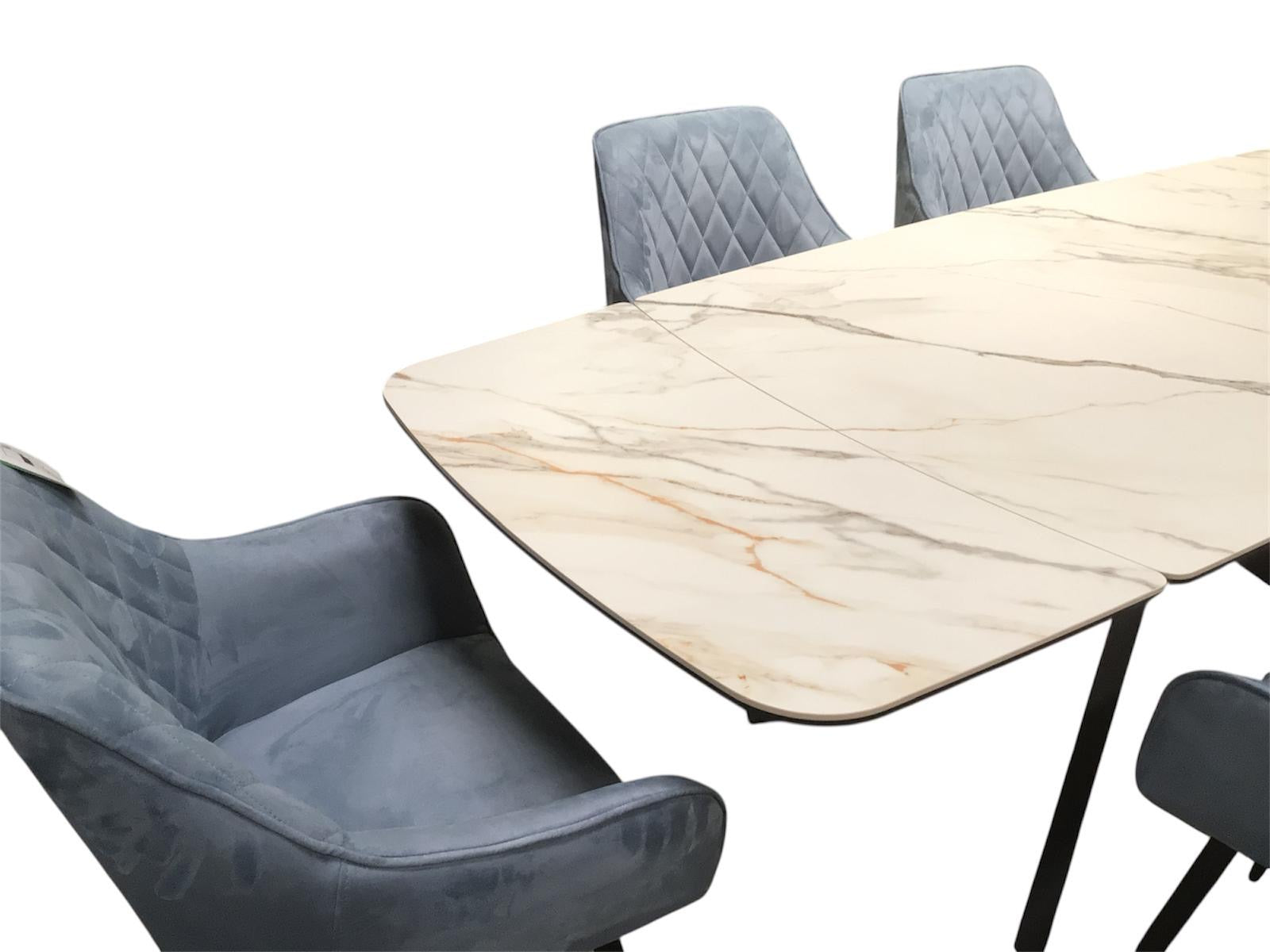 Sorrento Ceramic 1.6m / 2.4m Extension Dining Set - Beige Marble / 1624