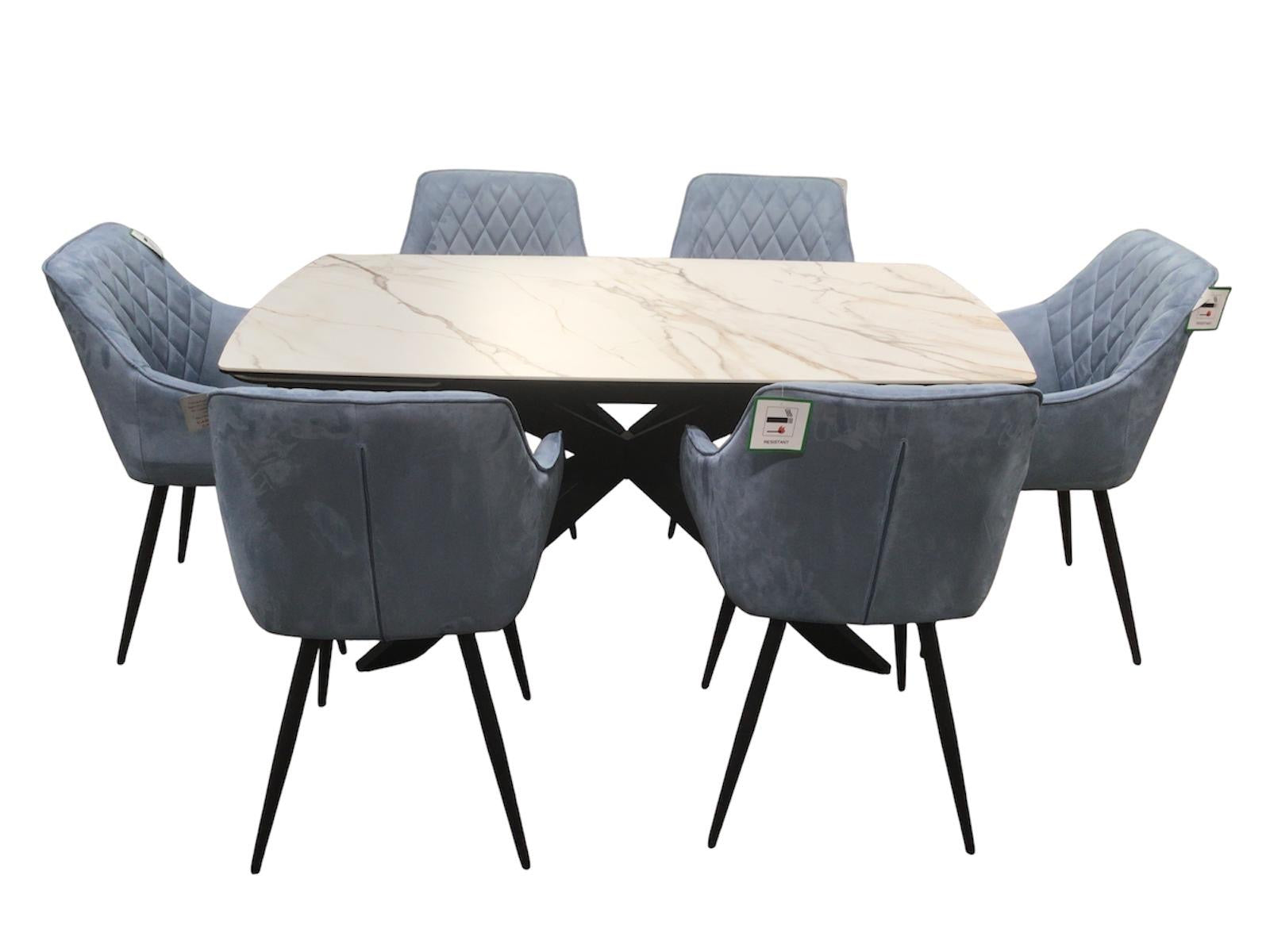 Sorrento Ceramic 1.6m / 2.4m Extension Dining Set - Beige Marble / 1624