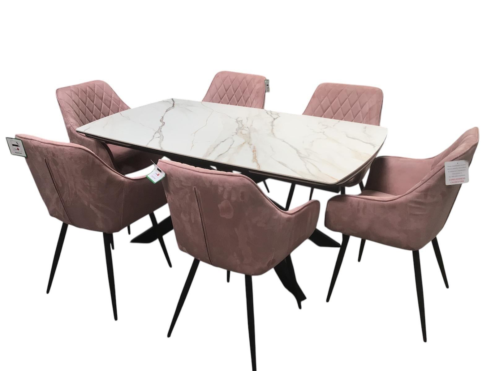 Sorrento Ceramic 1.6m / 2.4m Extension Dining Set - Beige Marble / 1624