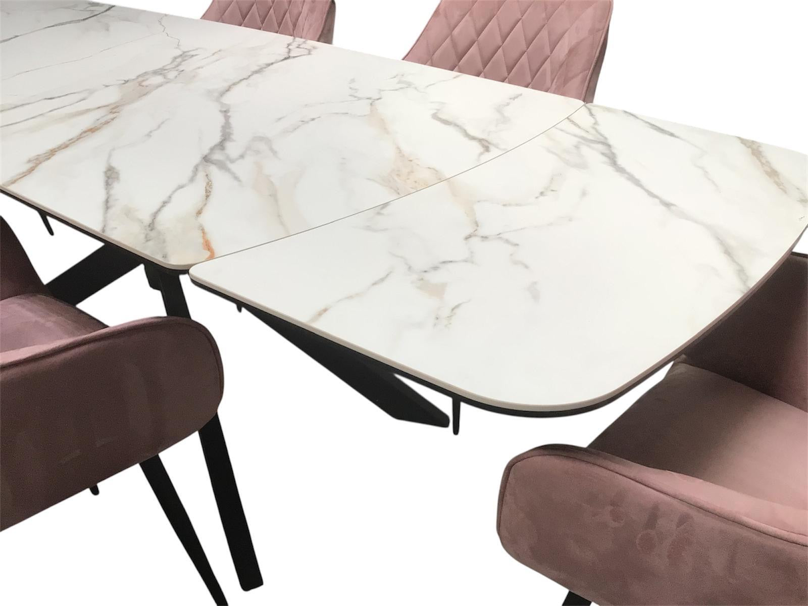 Sorrento Ceramic 1.6m / 2.4m Extension Dining Set - Beige Marble / 1624