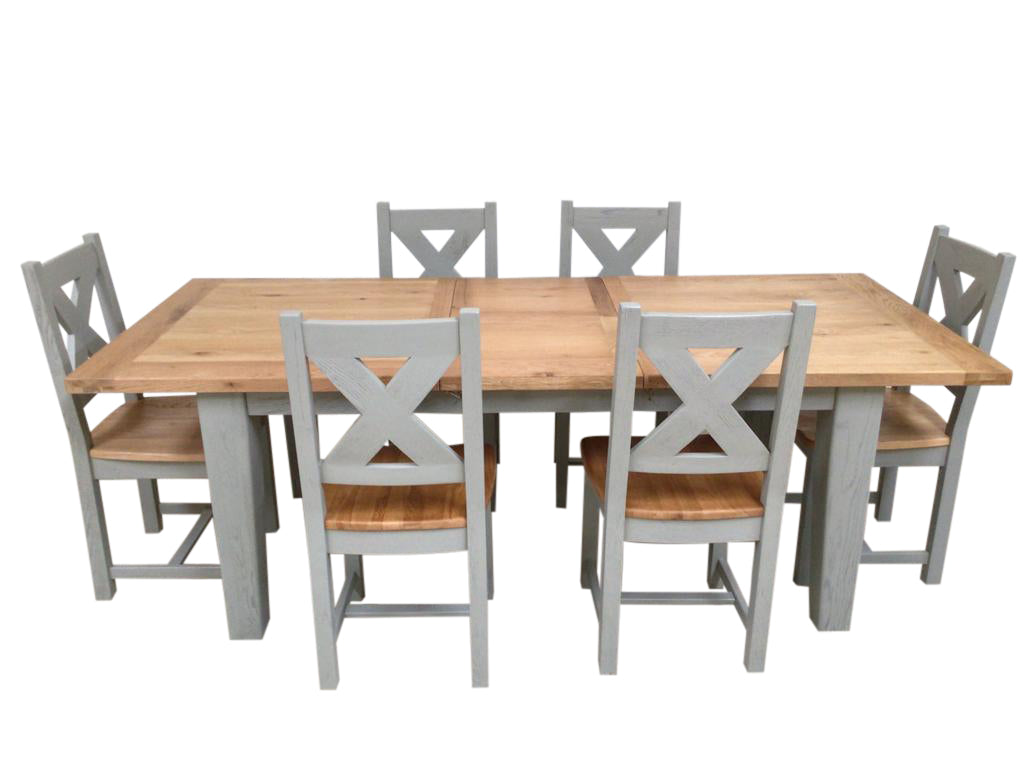 Calgary Oak 1.8m Ext Dining Set painted French Grey