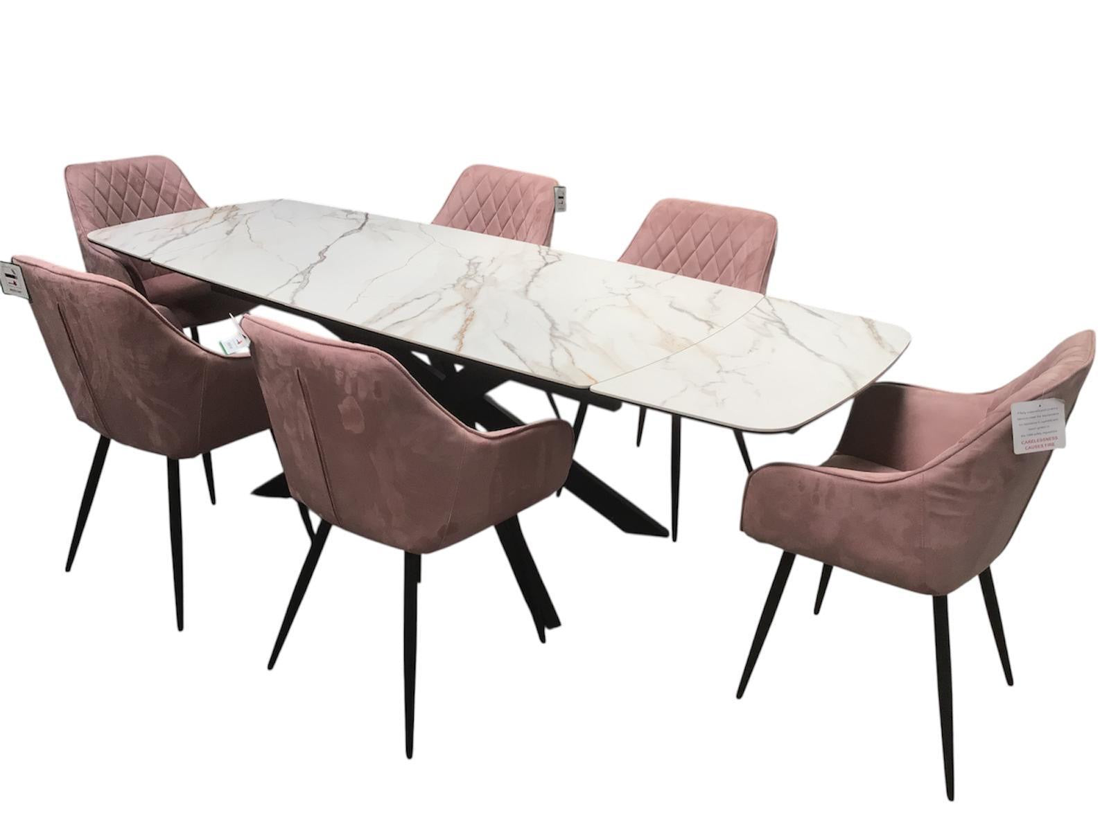 Sorrento Ceramic 1.6m / 2.4m Extension Dining Set - Beige Marble / 1624