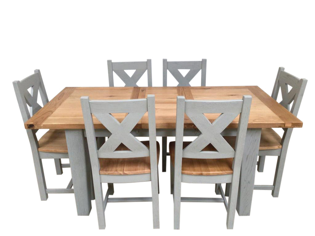 Calgary Oak 1.4m Ext Dining Set painted French Grey