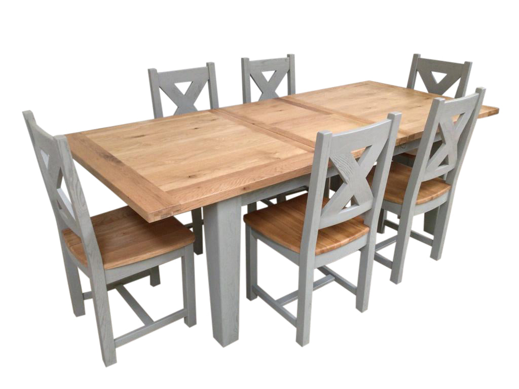 Calgary Oak 1.8m Ext Dining Set painted French Grey