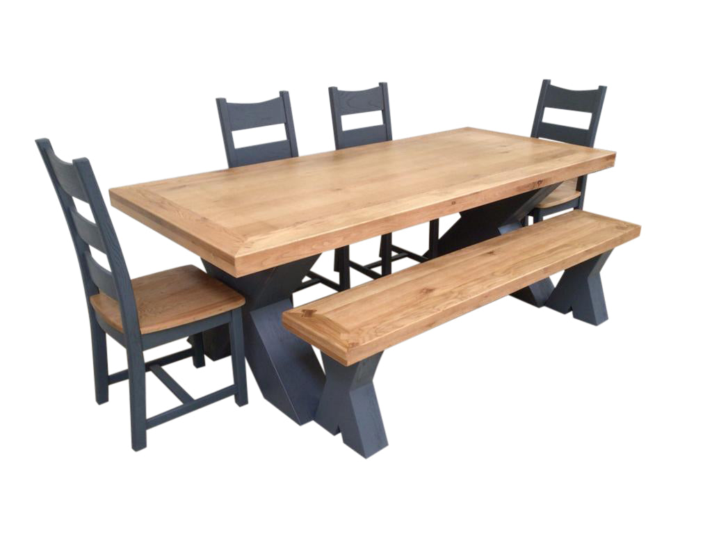 Maximus Oak 2.3m Dining Set painted Night Blue