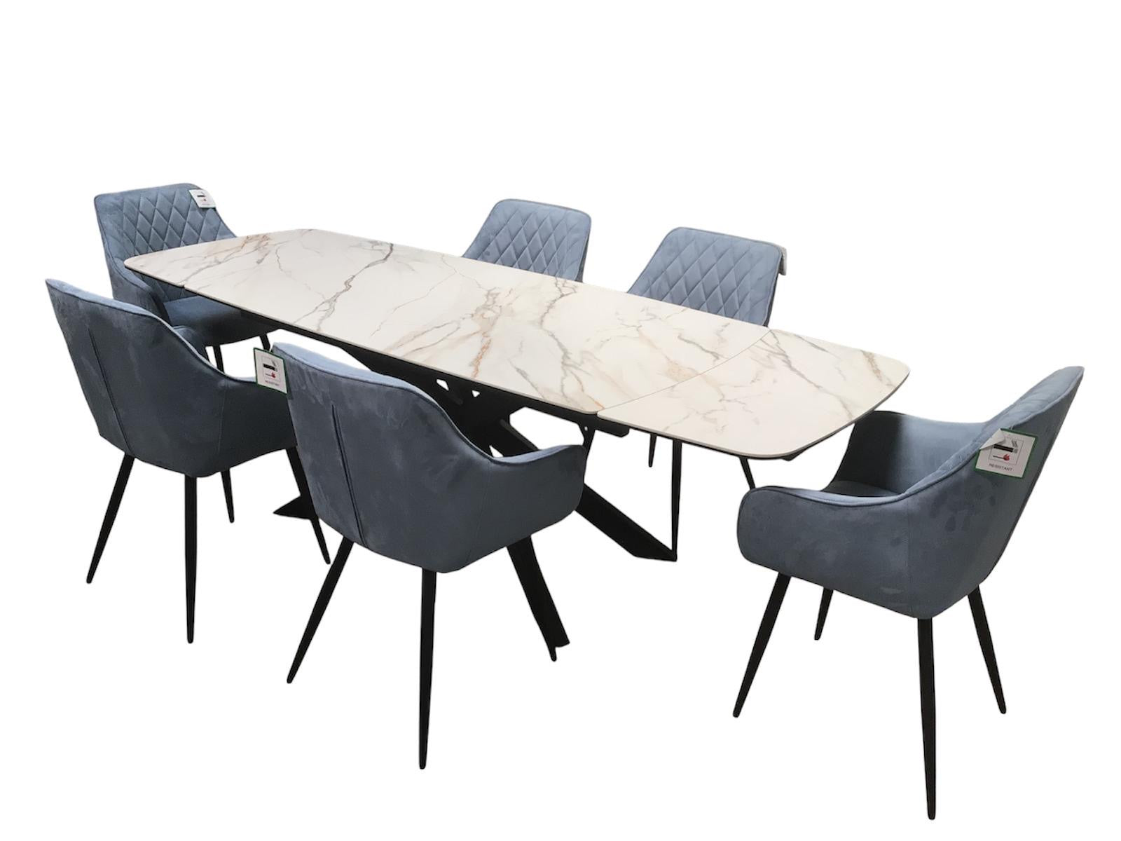 Sorrento Ceramic 1.6m / 2.4m Extension Dining Set - Beige Marble / 1624