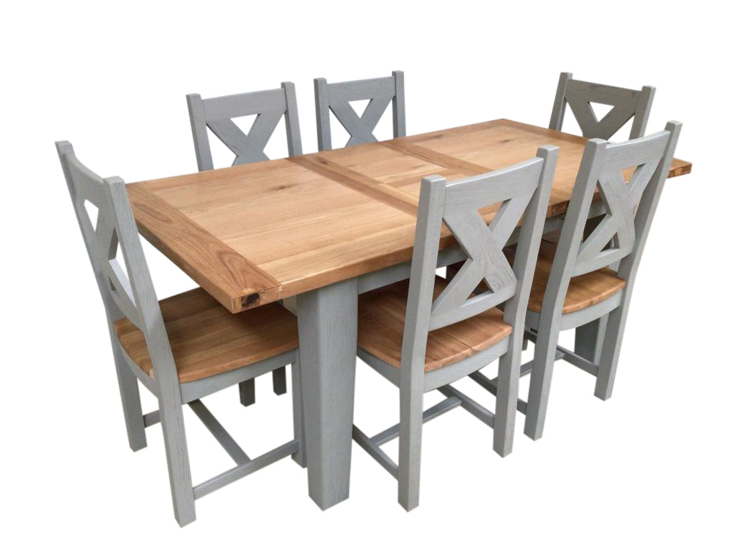 Calgary Oak 1.4m Ext Dining Set painted French Grey