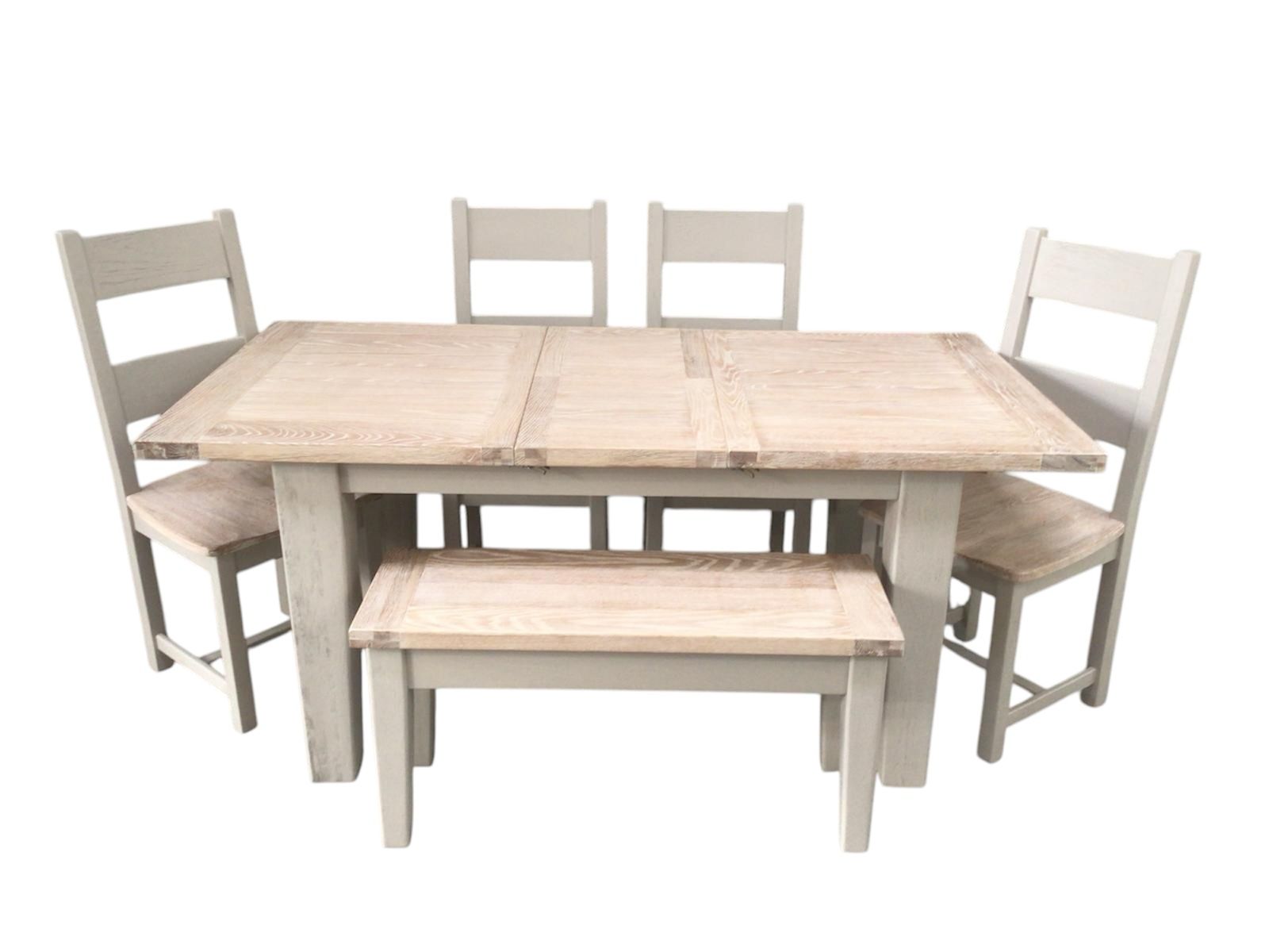 Calgary Oak 1.4m Ext Dining Set painted Oyster with a Ciffa Finish