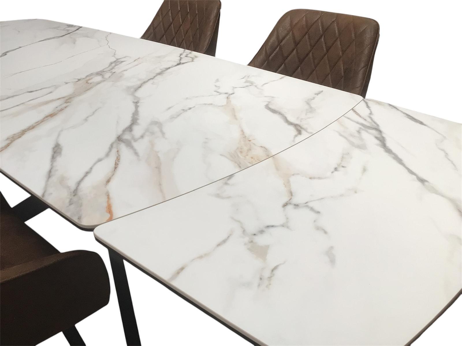 Sorrento Ceramic 1.6m / 2.4m Extension Dining Set - Beige Marble / 1624