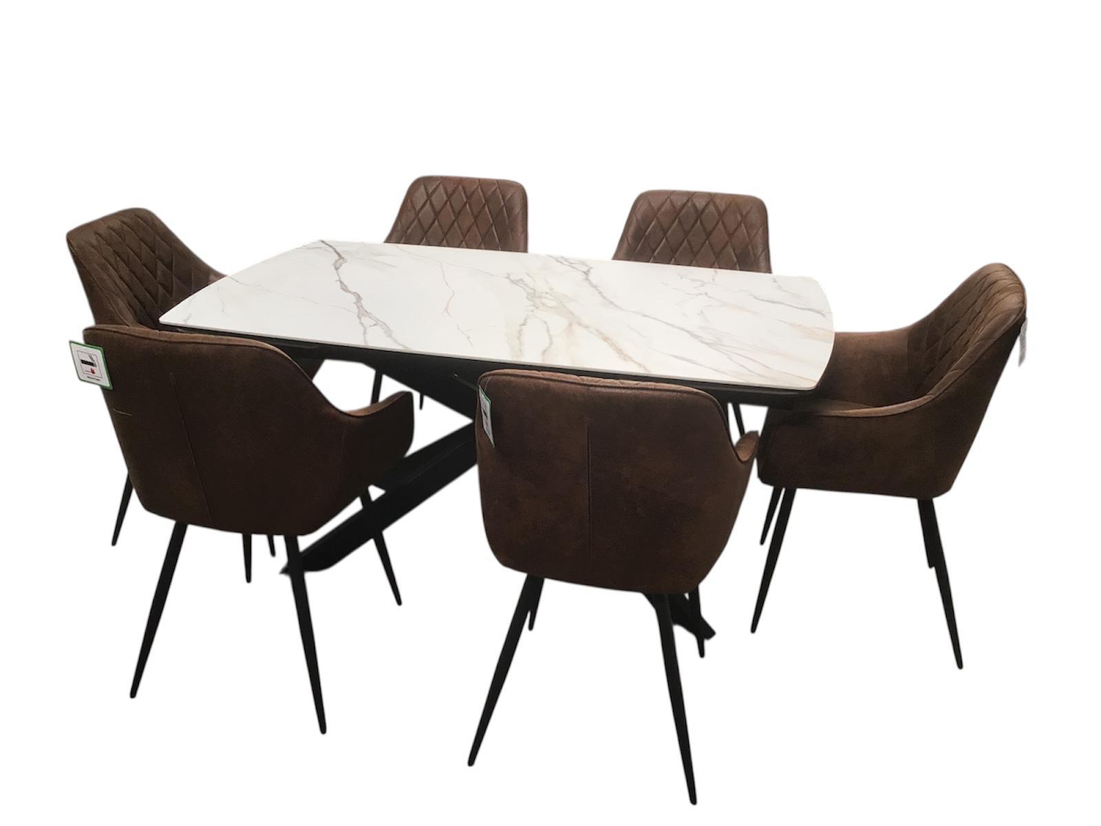 Sorrento Ceramic 1.6m / 2.4m Extension Dining Set - Beige Marble / 1624