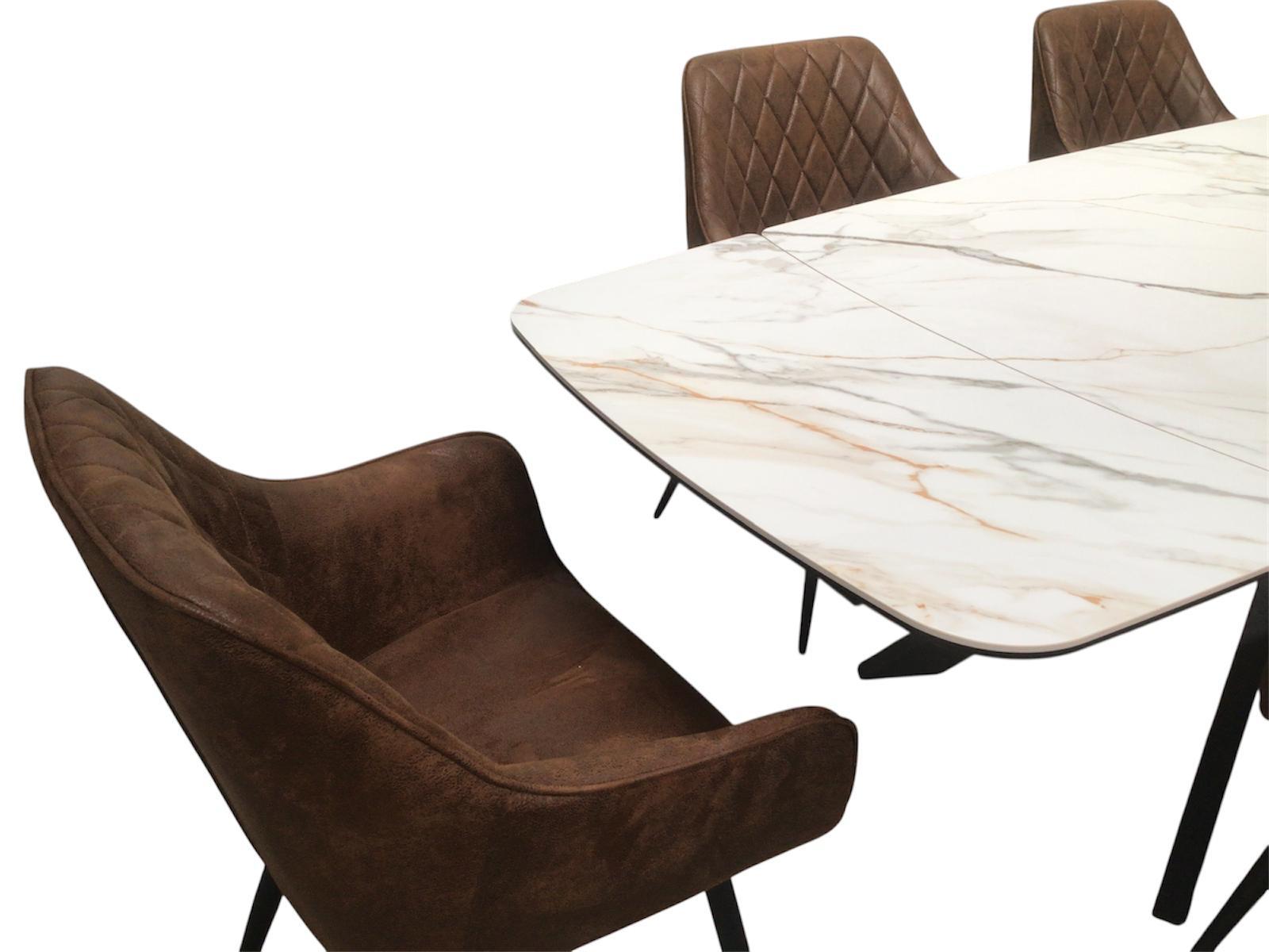 Sorrento Ceramic 1.6m / 2.4m Extension Dining Set - Beige Marble / 1624