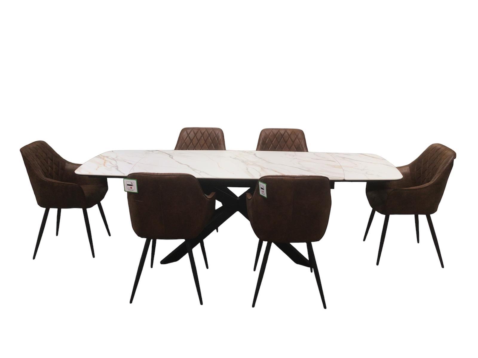 Sorrento Ceramic 1.6m / 2.4m Extension Dining Set - Beige Marble / 1624