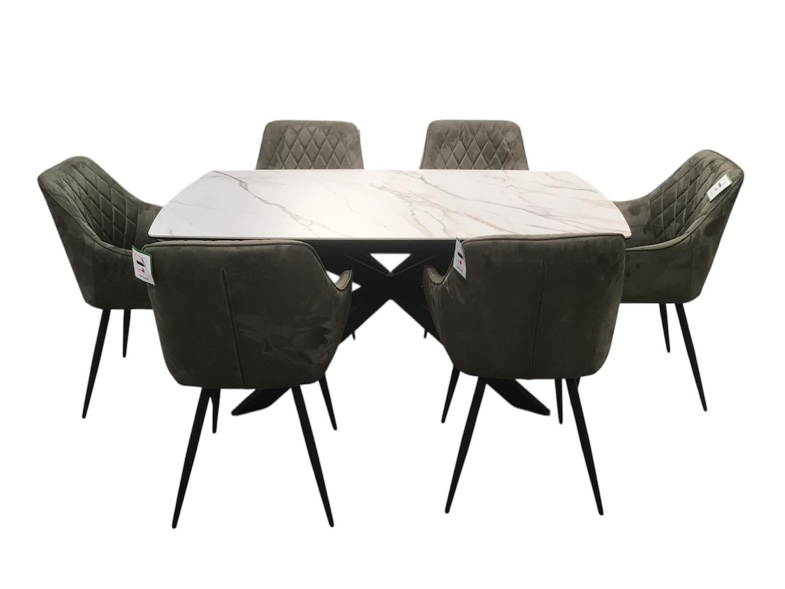 Sorrento Ceramic 1.6m / 2.4m Extension Dining Set - Beige Marble / 1624