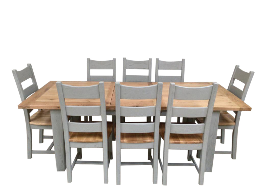 Calgary Oak 1.8m Ext Dining Set painted French Grey
