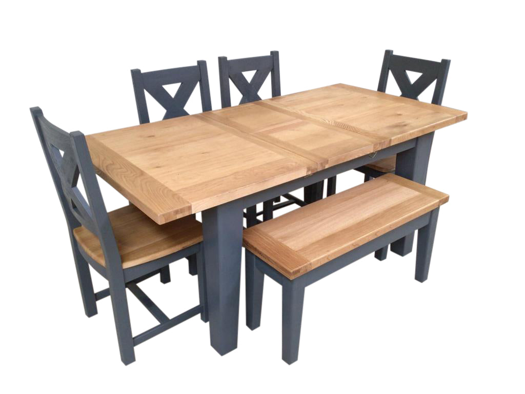Calgary Oak 1.4m Ext Dining Set painted Night Blue