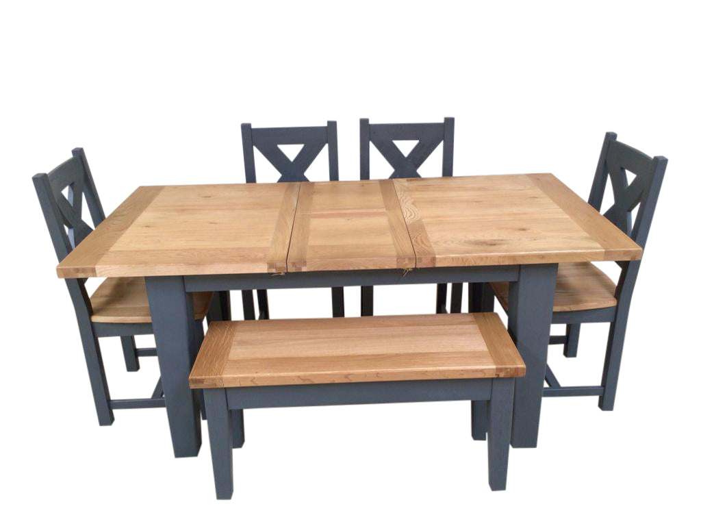 Calgary Oak 1.4m Ext Dining Set painted Night Blue
