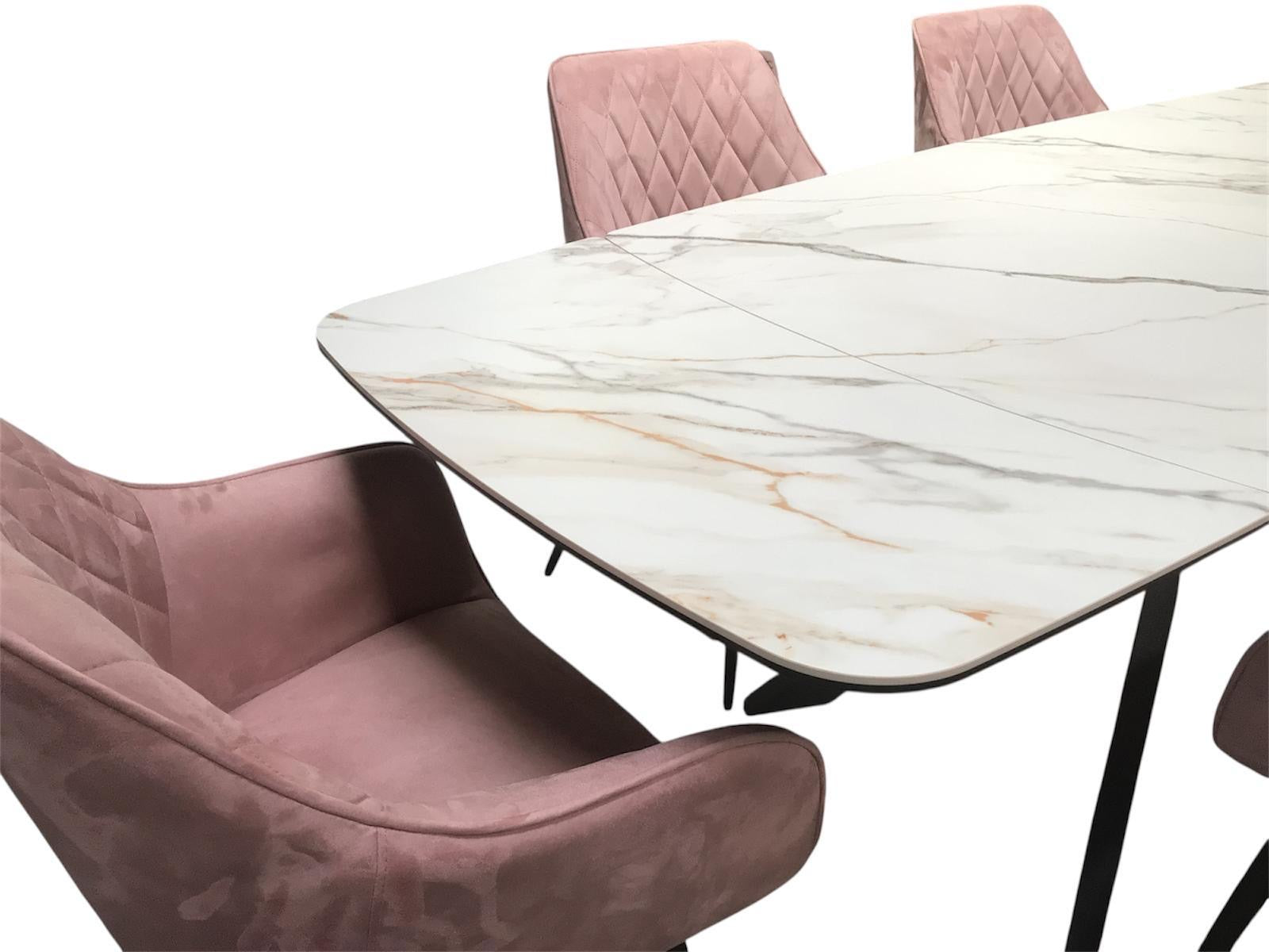 Sorrento Ceramic 1.6m / 2.4m Extension Dining Set - Beige Marble / 1624