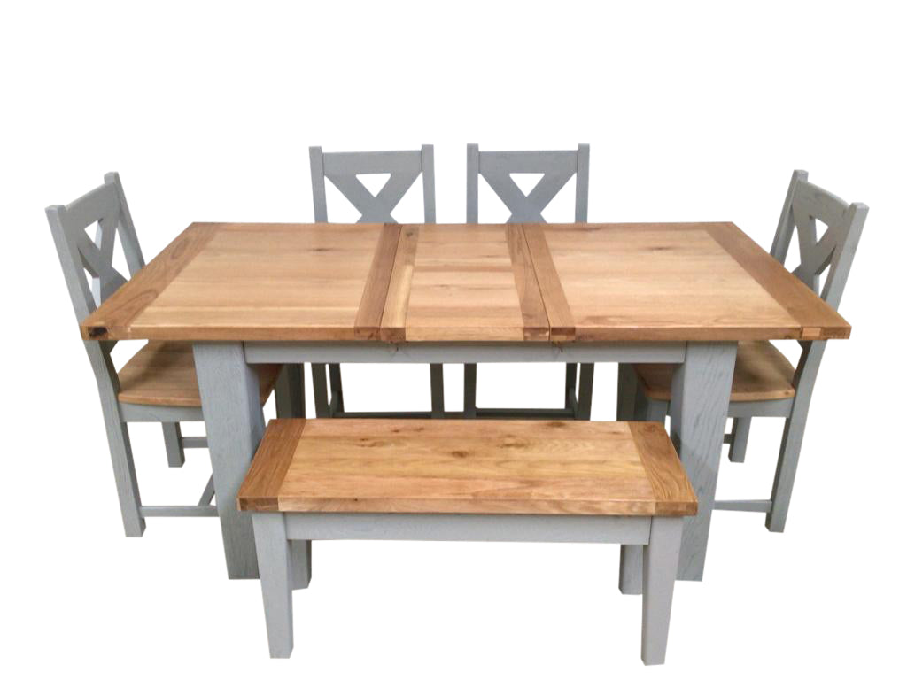 Calgary Oak 1.4m Ext Dining Set painted French Grey