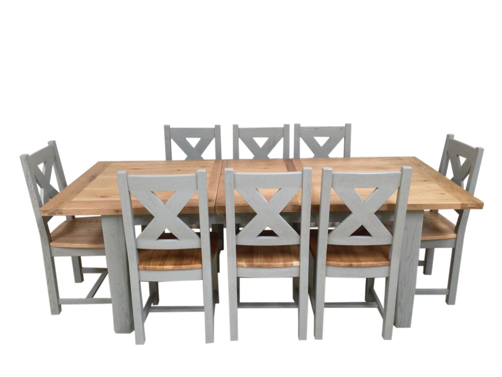 Calgary Oak 1.8m Ext Dining Set painted French Grey