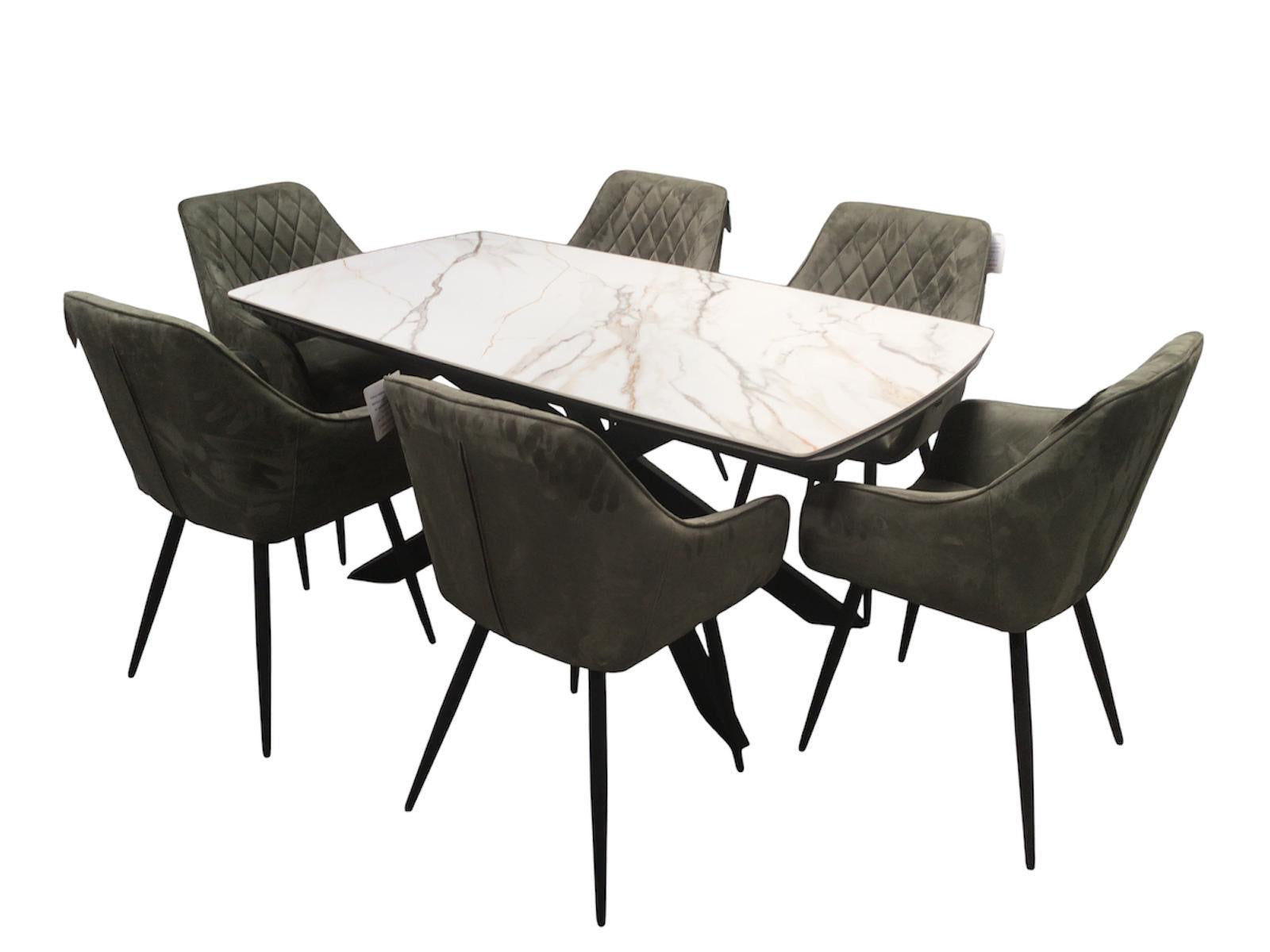 Sorrento Ceramic 1.6m / 2.4m Extension Dining Set - Beige Marble / 1624