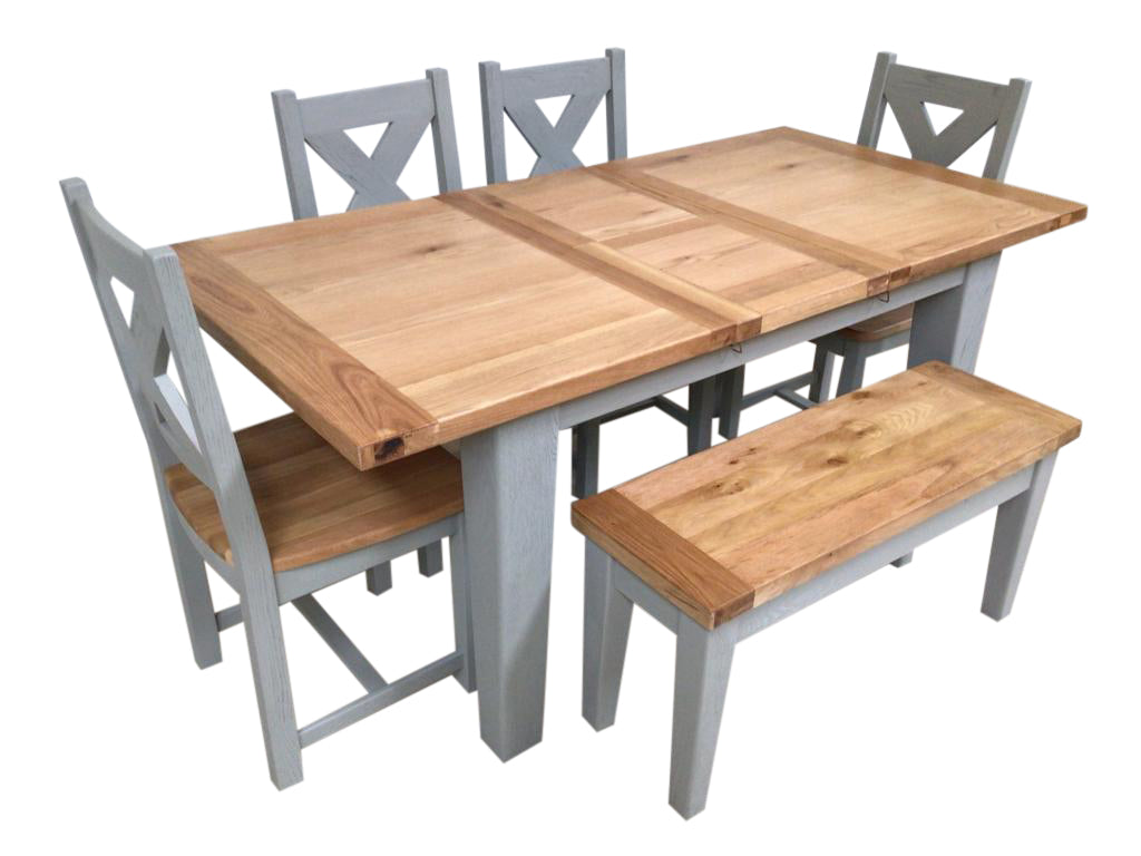 Calgary Oak 1.4m Ext Dining Set painted French Grey