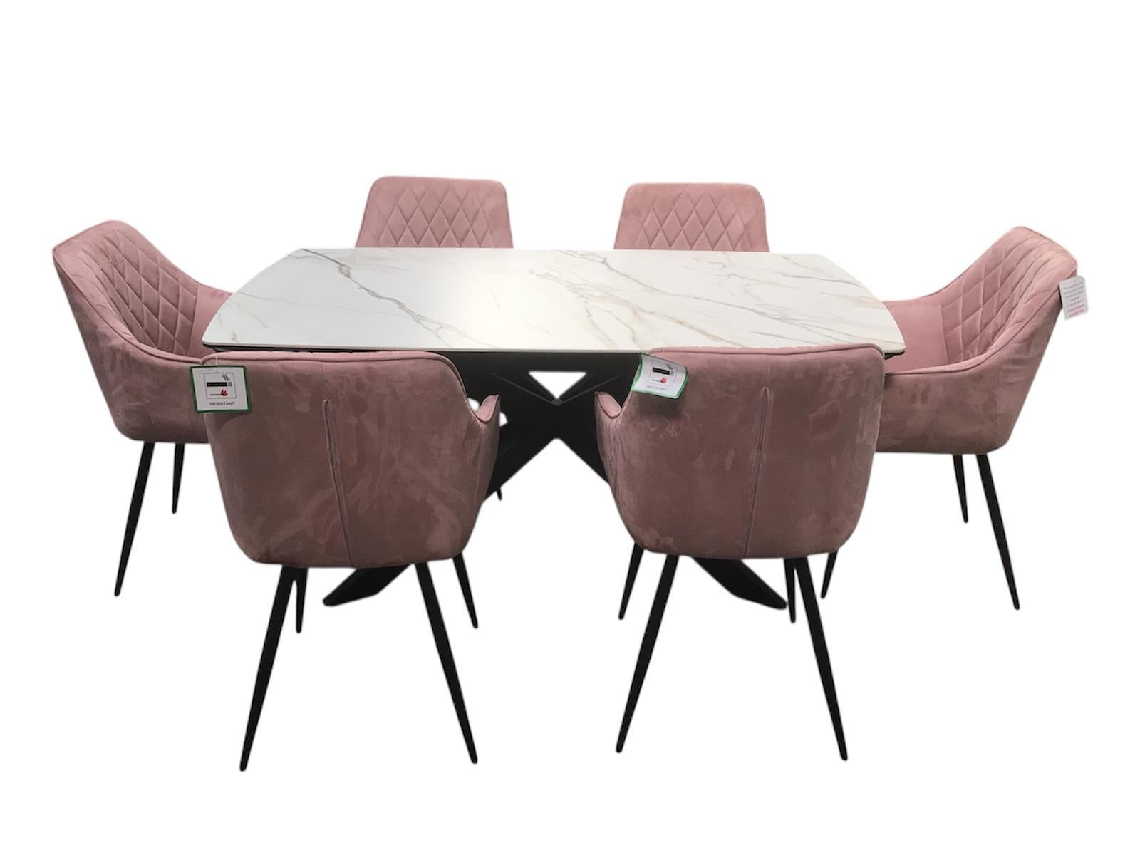 Sorrento Ceramic 1.6m / 2.4m Extension Dining Set - Beige Marble / 1624