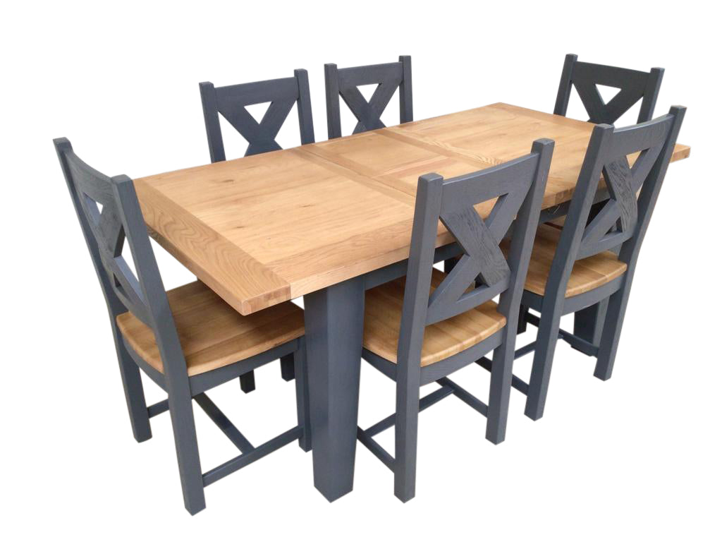 Calgary Oak 1.4m Ext Dining Set painted Night Blue