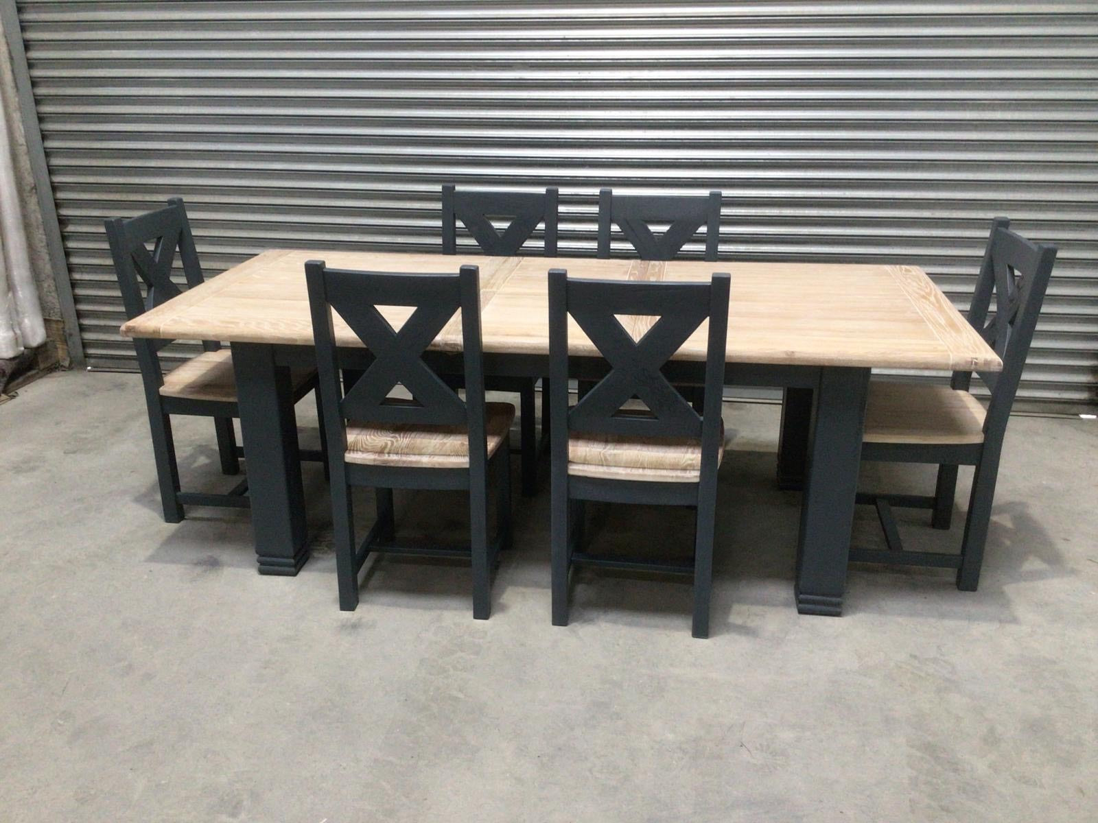 Danube Oak 1.8m Ext Dining Set painted Night Blue