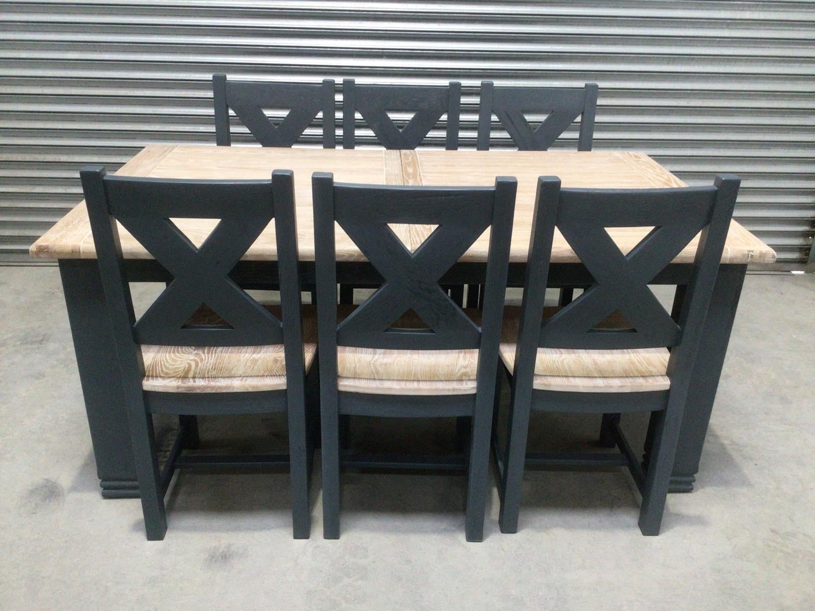 Danube Oak 1.8m Ext Dining Set painted Night Blue