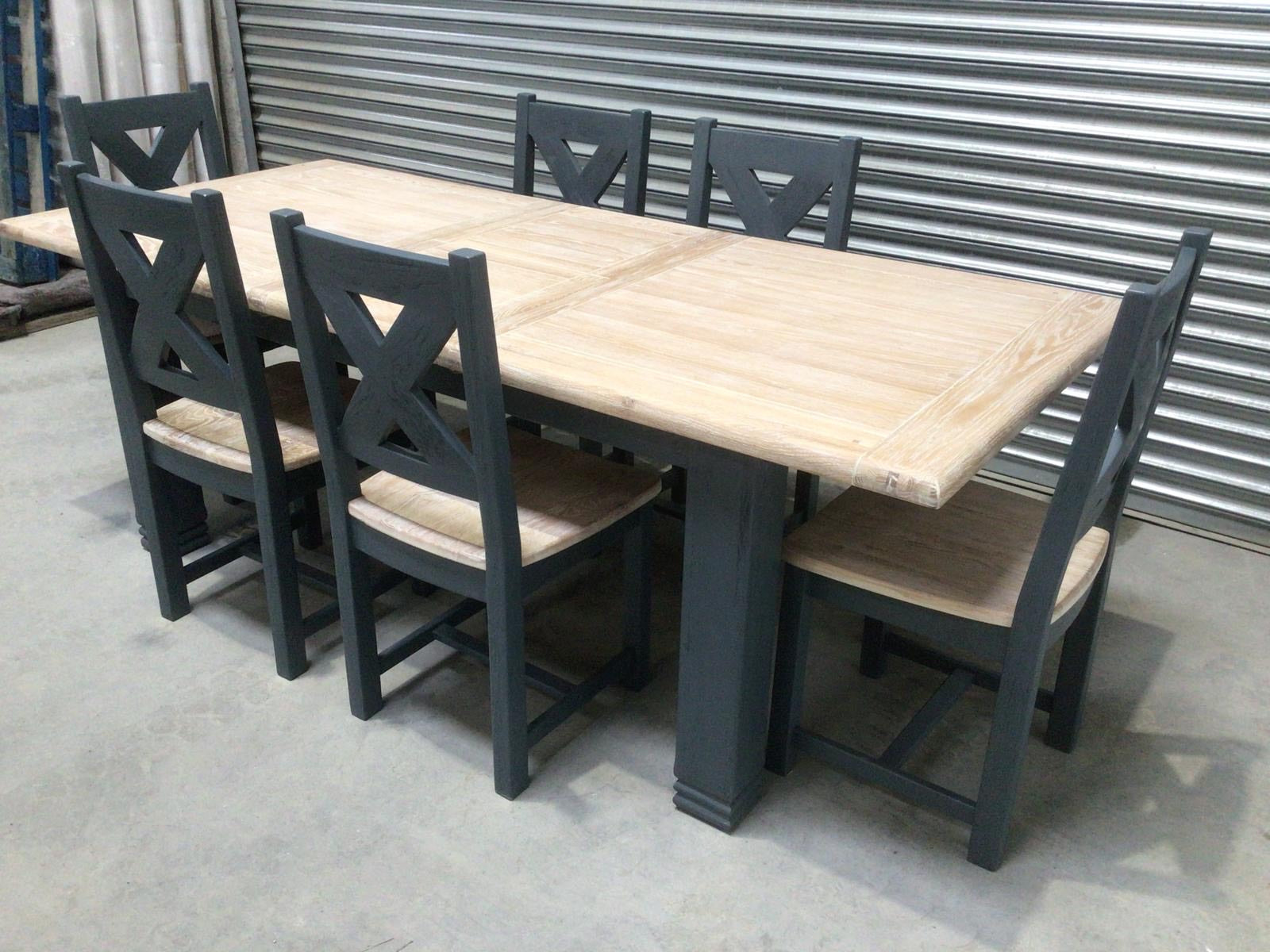 Danube Oak 1.8m Ext Dining Set painted Night Blue