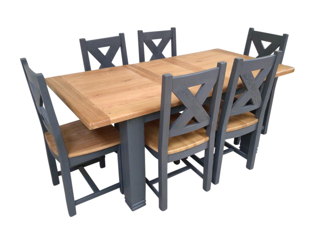 Danube Oak 1.4m Ext Dining Set painted Night Blue