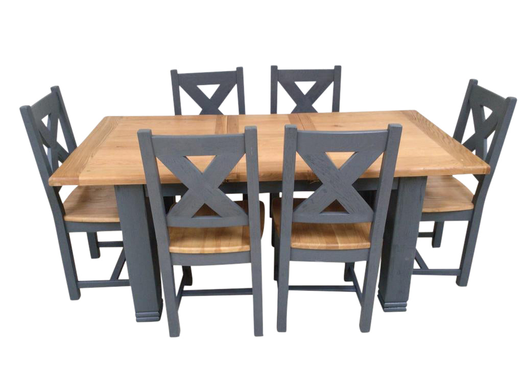 Danube Oak 1.4m Ext Dining Set painted Night Blue