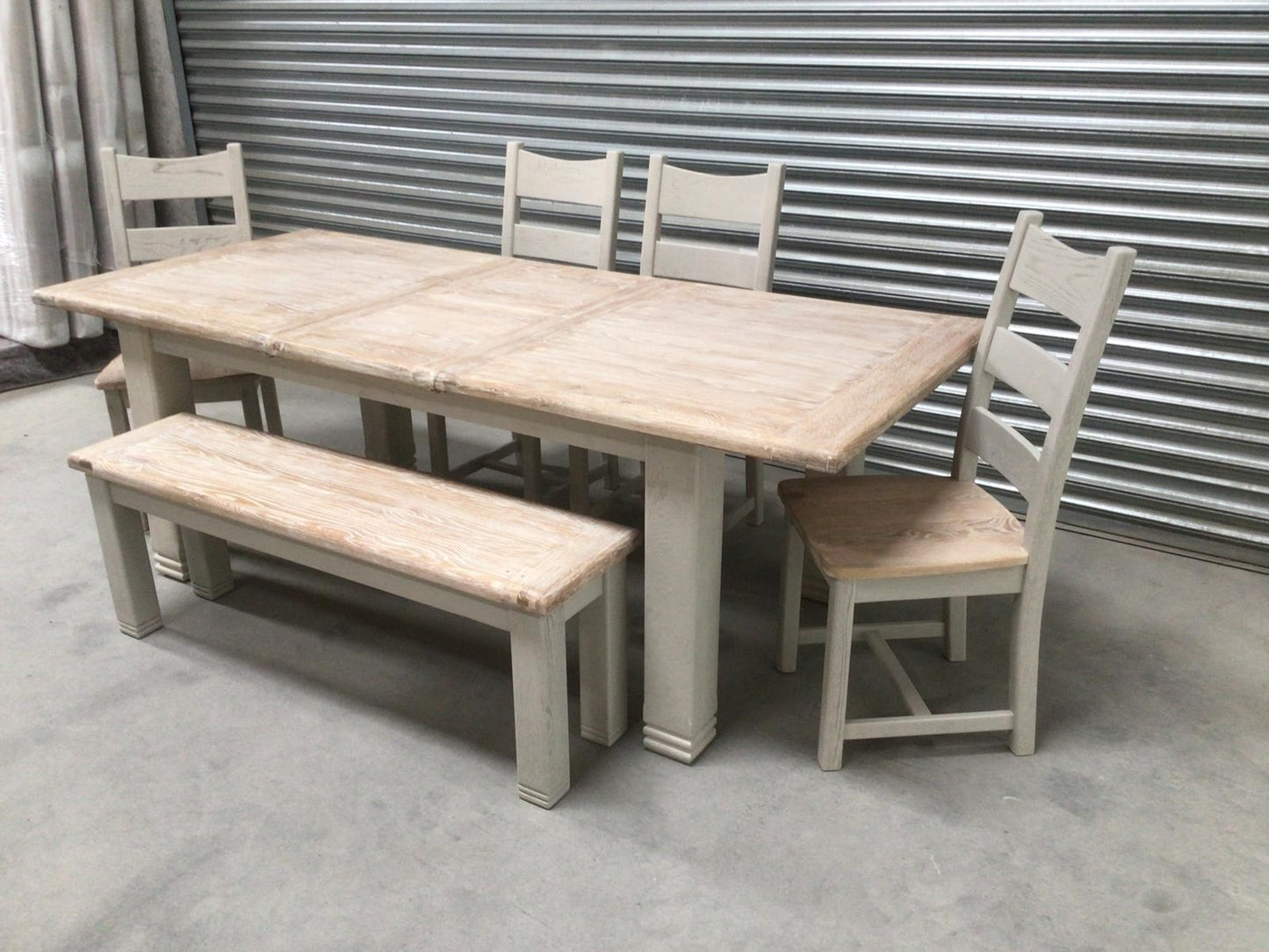 Danube Oak 1.8m Ext Dining Set painted Oyster with a Washed Finish - Ex- Display Model