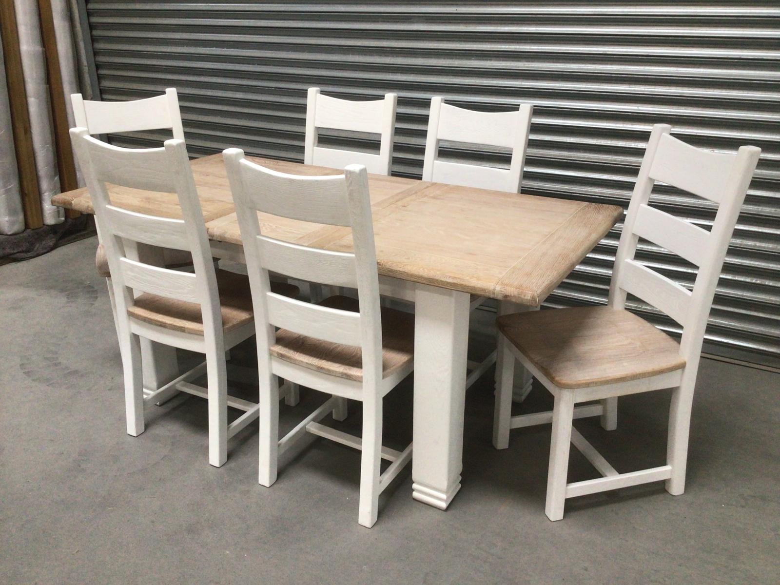 Danube Oak 1.4m Ext Dining Set painted Off-White with a Ciffa Finish - Ex Display