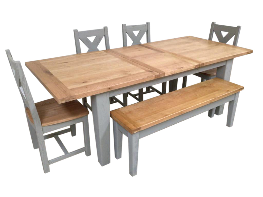 Calgary Oak 1.8m Ext Dining Set painted French Grey