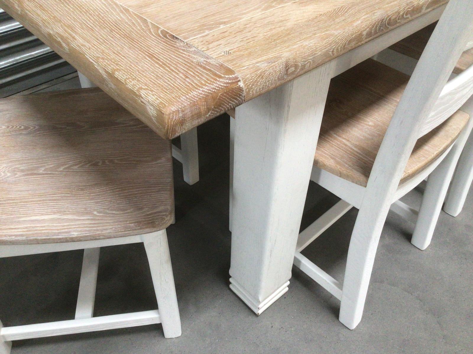 Danube Oak 1.4m Ext Dining Set painted Off-White with a Ciffa Finish - Ex Display