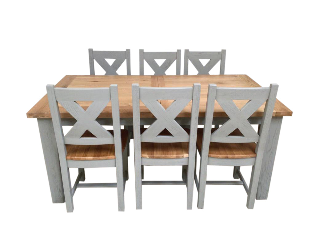 Calgary Oak 1.8m Ext Dining Set painted French Grey