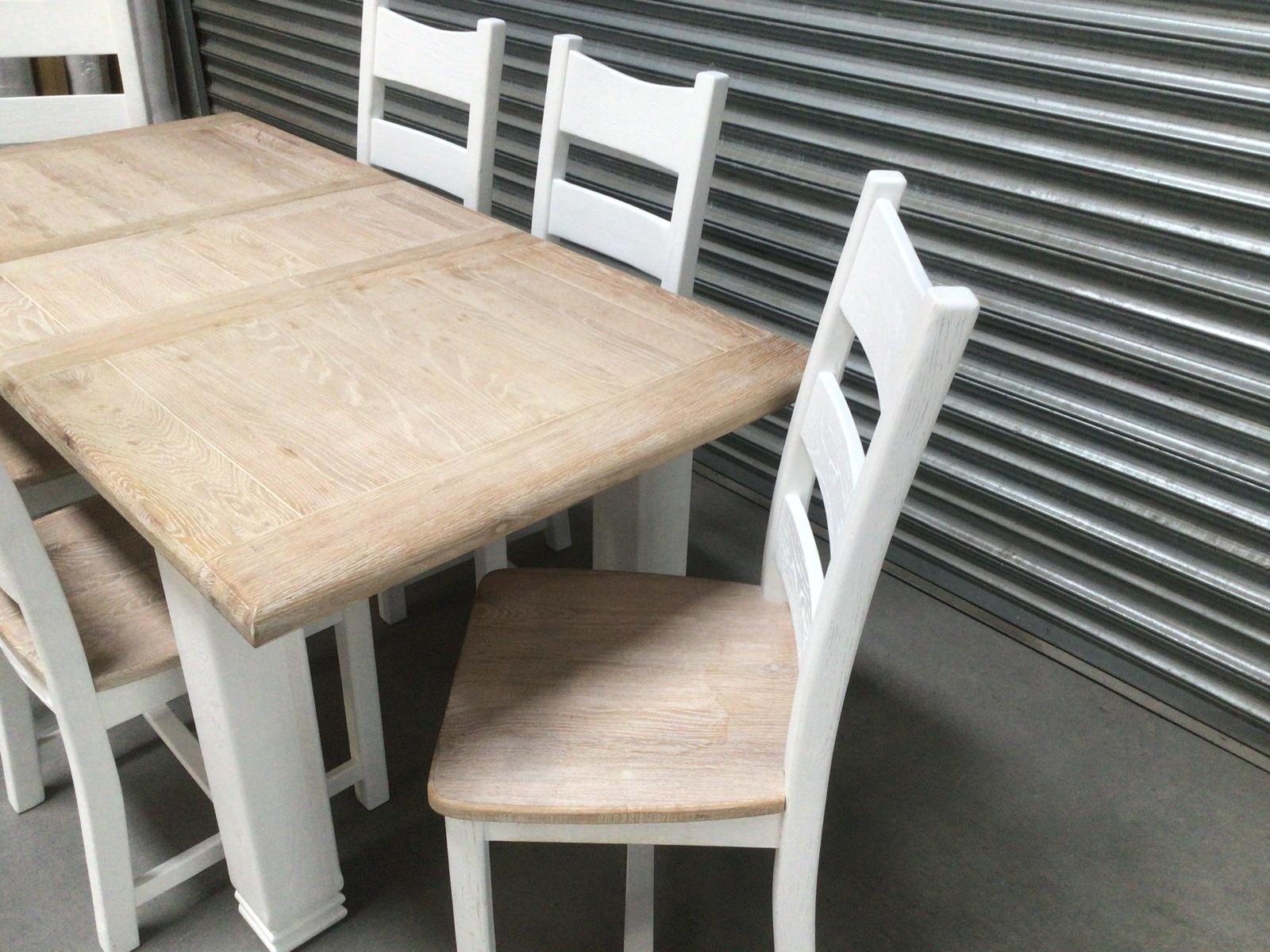 Danube Oak 1.4m Ext Dining Set painted Off-White with a Ciffa Finish - Ex Display