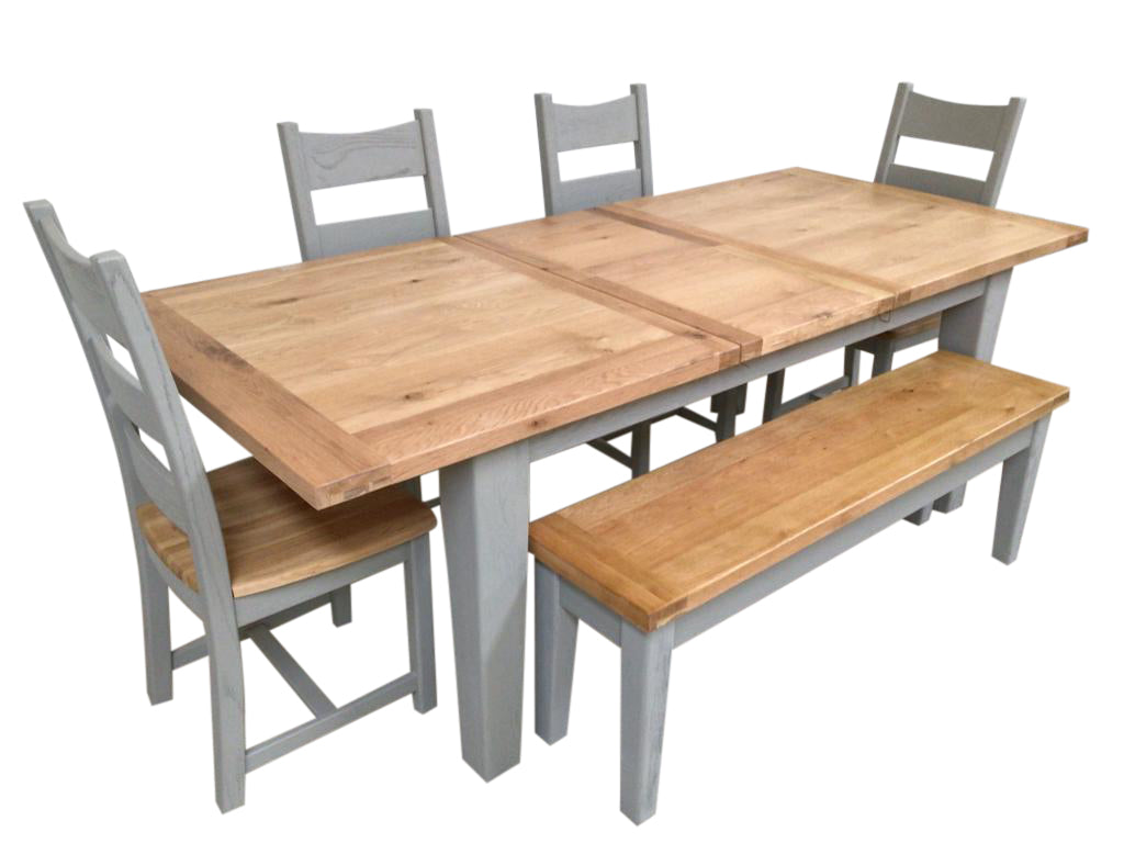 Calgary Oak 1.8m Ext Dining Set - Painted French Grey