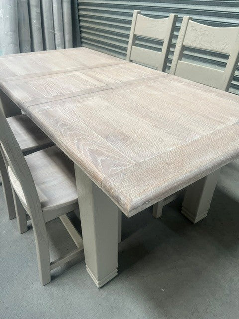 Danube Oak 1.4m Ext Dining Set painted Oyster - Apr16