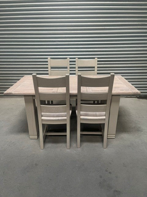 Danube Oak 1.4m Ext Dining Set painted Oyster - Apr16